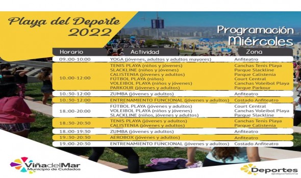 Talleres y eventos gratuitos en Viña del Mar presenta la renovada Playa del Deporte 2022