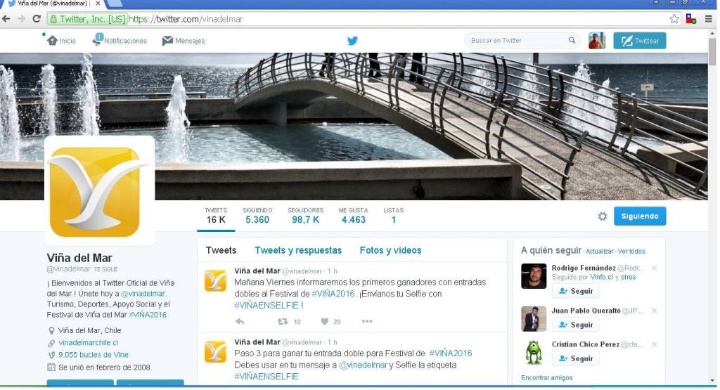 Imagen principal: Municipio de Viña del Mar celebra con concurso sus 100 mil seguidores en twitter
