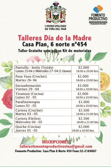 Municipalidad de Viña del Mar invita a participar de talleres Día de la Mamá