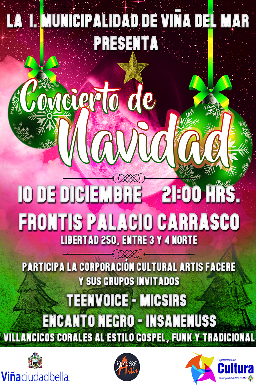 Municipalidad de Viña del Mar invita a gran concierto navideño en el frontis del palacio Carrasco