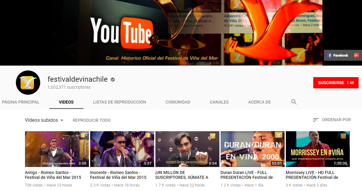 Canal Histórico Municipal del Festival de Viña del Mar llegó a un millón de seguidores