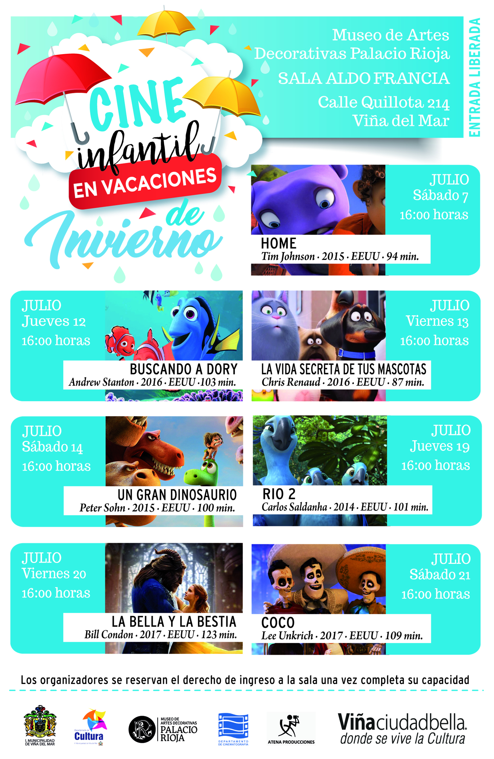 Municipio de Viña del Mar invita a cine infantil en vacaciones de invierno