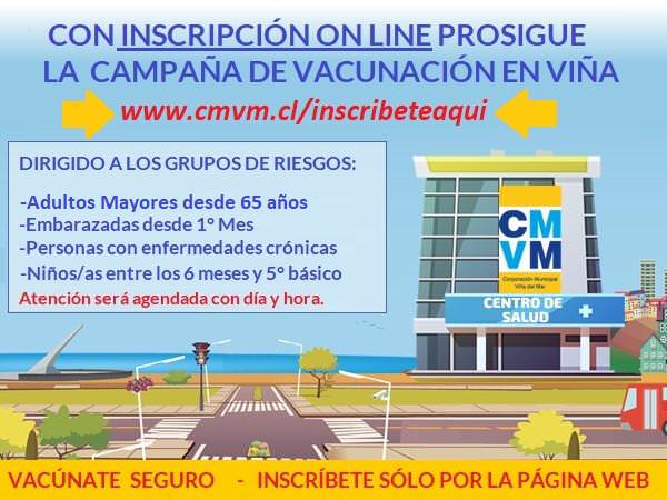 Con inscripción on line prosigue vacunación segura en Viña del Mar