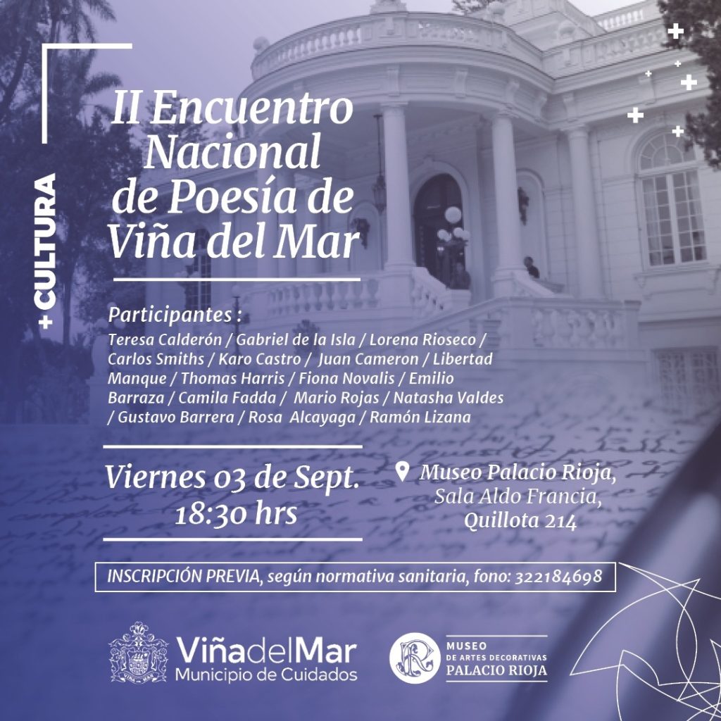 Imagen principal: II Encuentro Nacional de Poesía de Viña del Mar se realizará en el Palacio Rioja