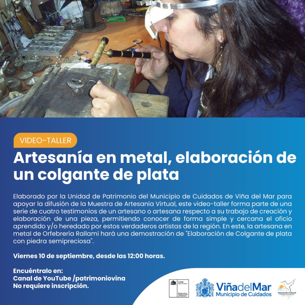 Imagen principal: Canal Youtube /patrimoniovina transmitirá video-taller de artesanía en metal que enseña la elaboración de un colgante de plata