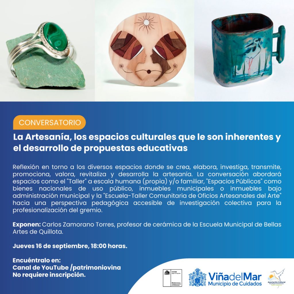 Imagen principal: La artesanía, los espacios culturales y la educación abordará conversatorio en canal Youtube de la Unidad de Patrimonio