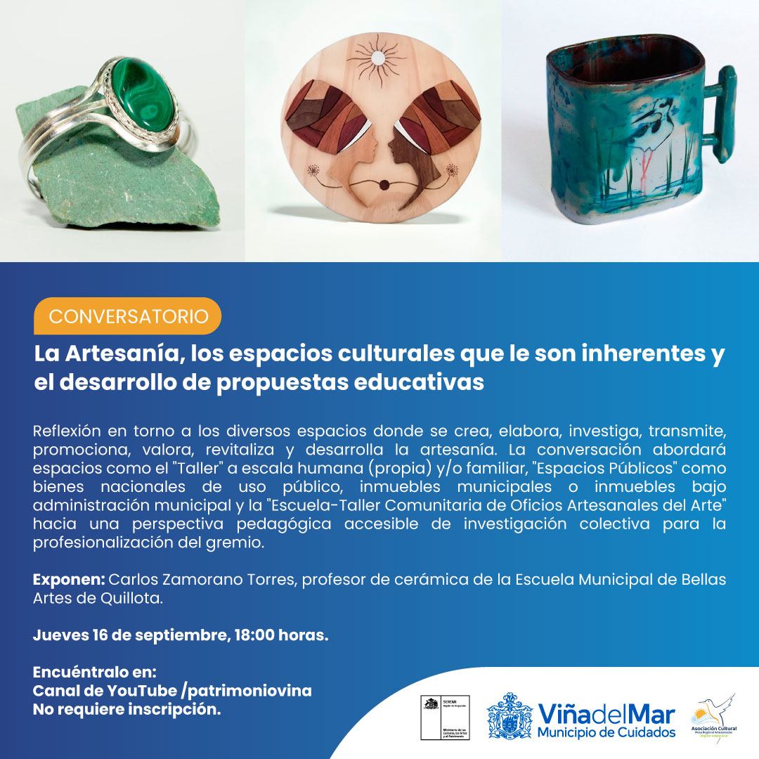 La artesanía, los espacios culturales y la educación abordará conversatorio en canal Youtube de la Unidad de Patrimonio