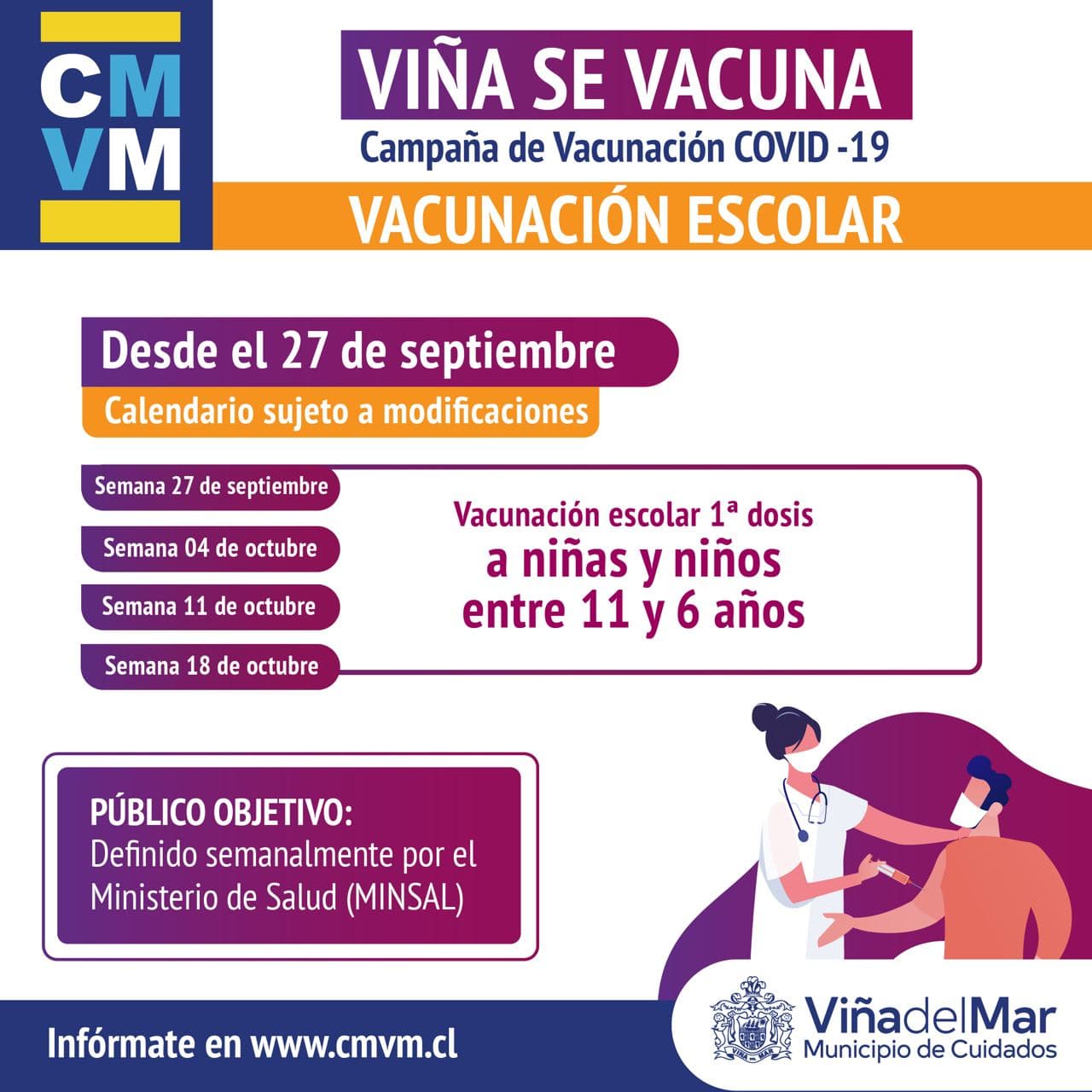 Salud reorganiza vacunatorios por inicio de inoculación en niños y niñas de 6 a 11 años