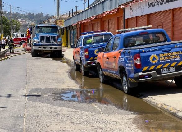 MUNICIPIO DE VIÑA DEL MAR REALIZÓ COMPLETO DESPLIEGUE DE EQUIPOS DE EMERGENCIA EN APOYO A CONTROL DE INCENDIO EN AV. MARINA